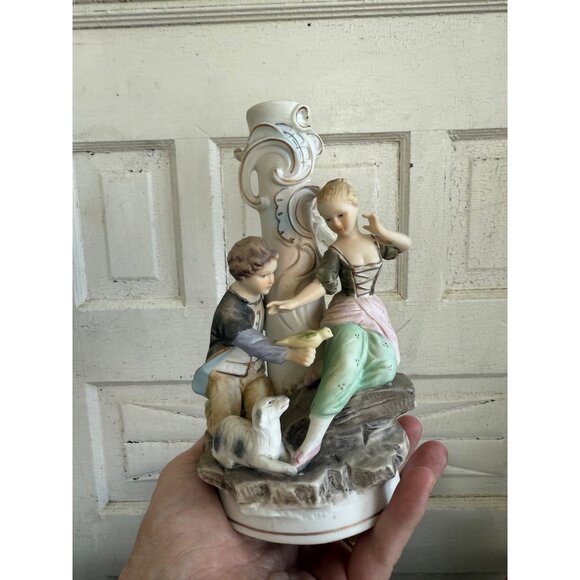 Vintage 50's Bisque Porcelain Figural Couple Candle Holder Lamp Base - Picture 11 of 11